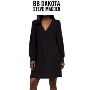 NWT BB Dakota X Steve Madden Ruston Long Sleeve V-Neck Shift Minidress Black S